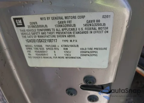 2002 GMC Envoy Slt из США, поврежденный, VIN 1GKDS13SX22108717